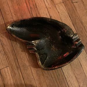Vintage black and gold boomerang ash tray trinket tray Mid Century Modern